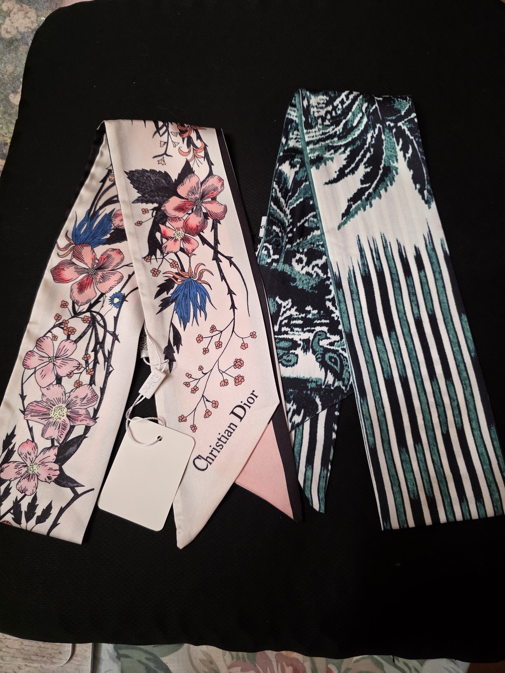 Luxury Inspired Pink Floral Silk Twilly Scarf Set Of 2